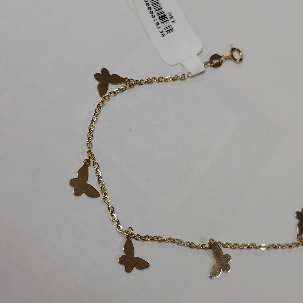 PULSERA ESPECIAL CON MARIPOSAS 14K 18 CM 2 GR (NUEVO)