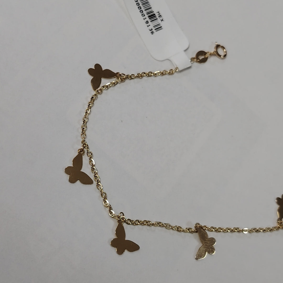 PULSERA ESPECIAL CON MARIPOSAS 14K 18 CM 2 GR (NUEVO)