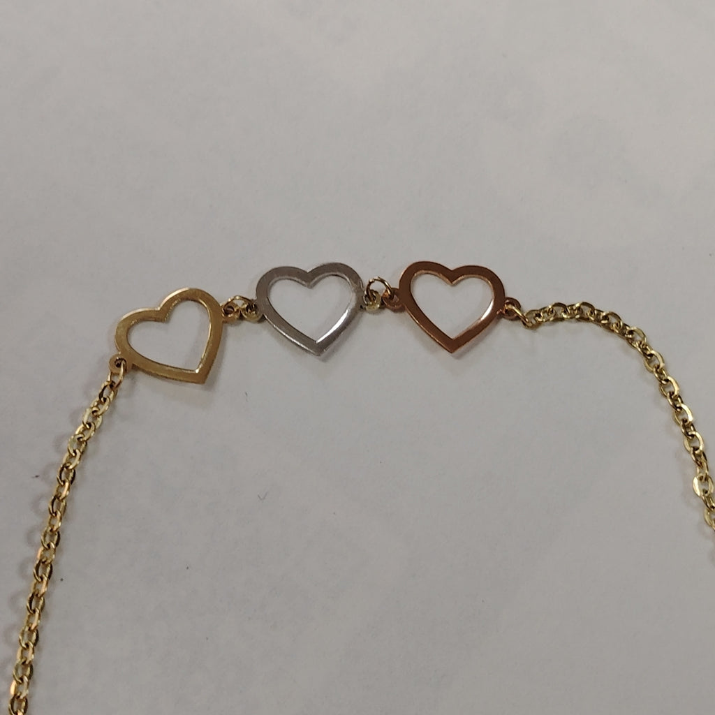 PULSERA ESPECIAL CON CORAZONES 14K 18 CM 1.4 GR (NUEVO)
