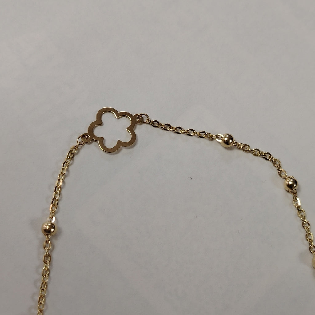 PULSERA TEJIDO ESPECIAL CON FLOR 14K 18 CM 1.6 GR (NUEVO)