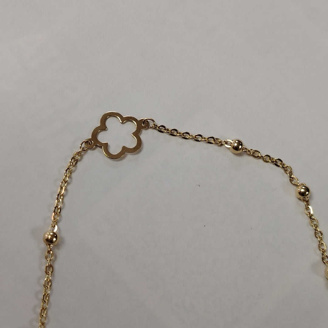 PULSERA TEJIDO ESPECIAL CON FLOR 14K 18 CM 1.6 GR (NUEVO)