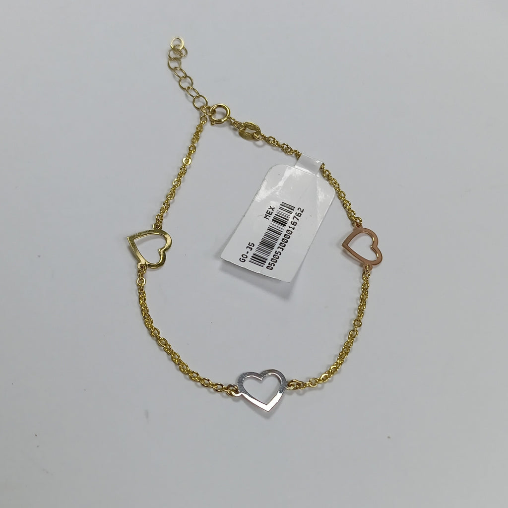 PULSERA ESPECIAL CON CORAZONES CONBINADOS 14K 18 CM 1.7 GR (NUEVO)