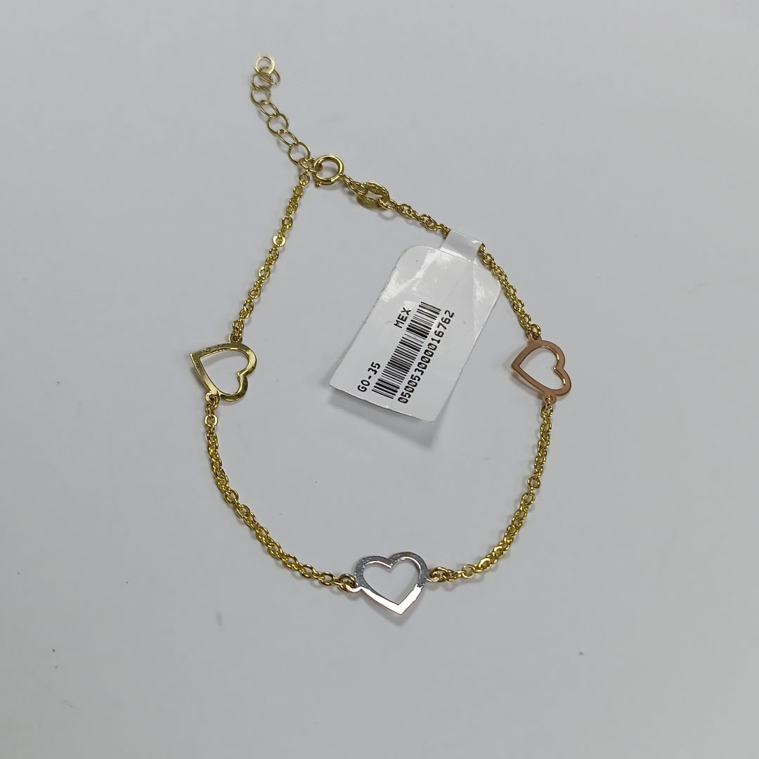 PULSERA ESPECIAL CON CORAZONES CONBINADOS 14K 18 CM 1.7 GR (NUEVO)