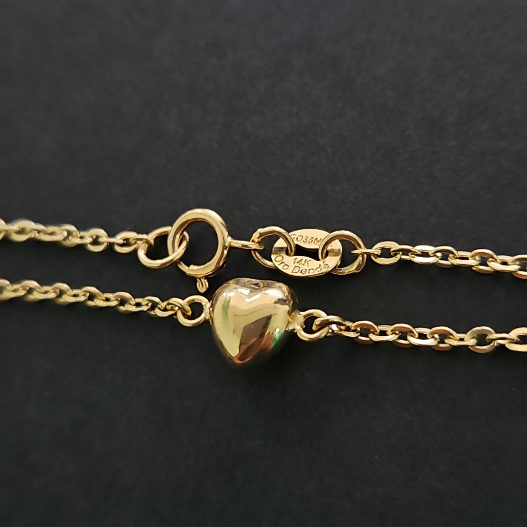 PULSERA TEJIDO ESPECIAL CON CORAZONES 14K 18 CM 1.7 GR (NUEVO)