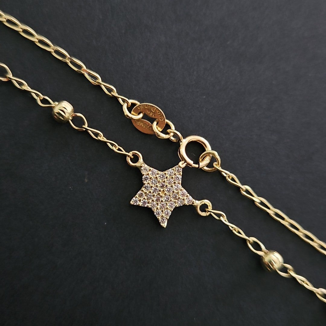 PULSERA ESPECIAL CON ESTRELLA Y CIRCONIAS 14K 18 CM 1.5 GR (NUEVO)