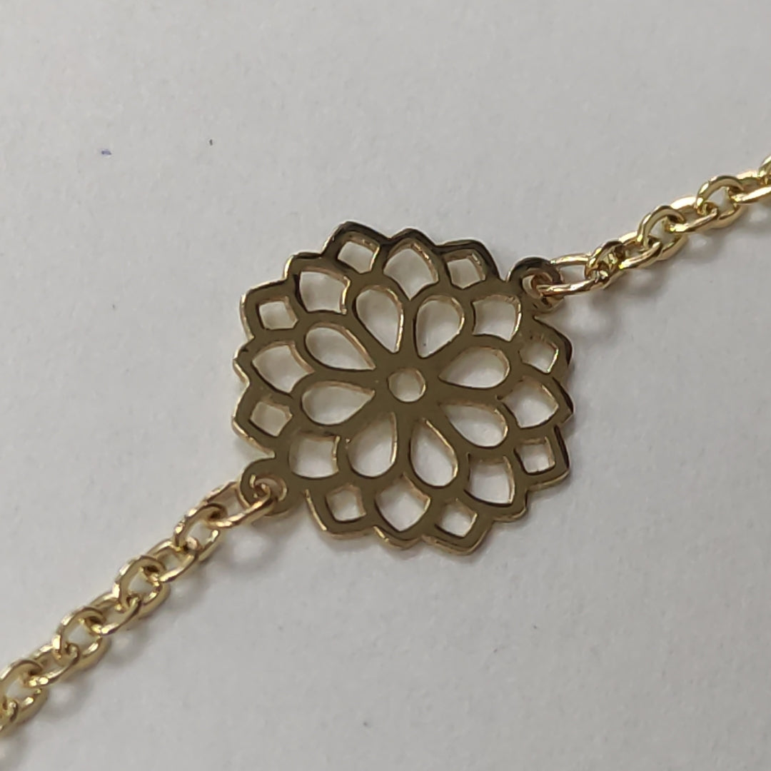 PULSERA TEJIDO ESPECIAL CON MANDALA 14K 18 CM 1.4 GR (NUEVO)