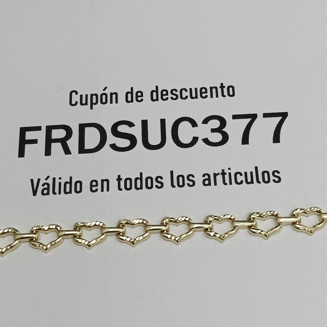 PULSERA ESPECIAL CON CORAZONES 14K 18 CM 4.2 GR (NUEVO)