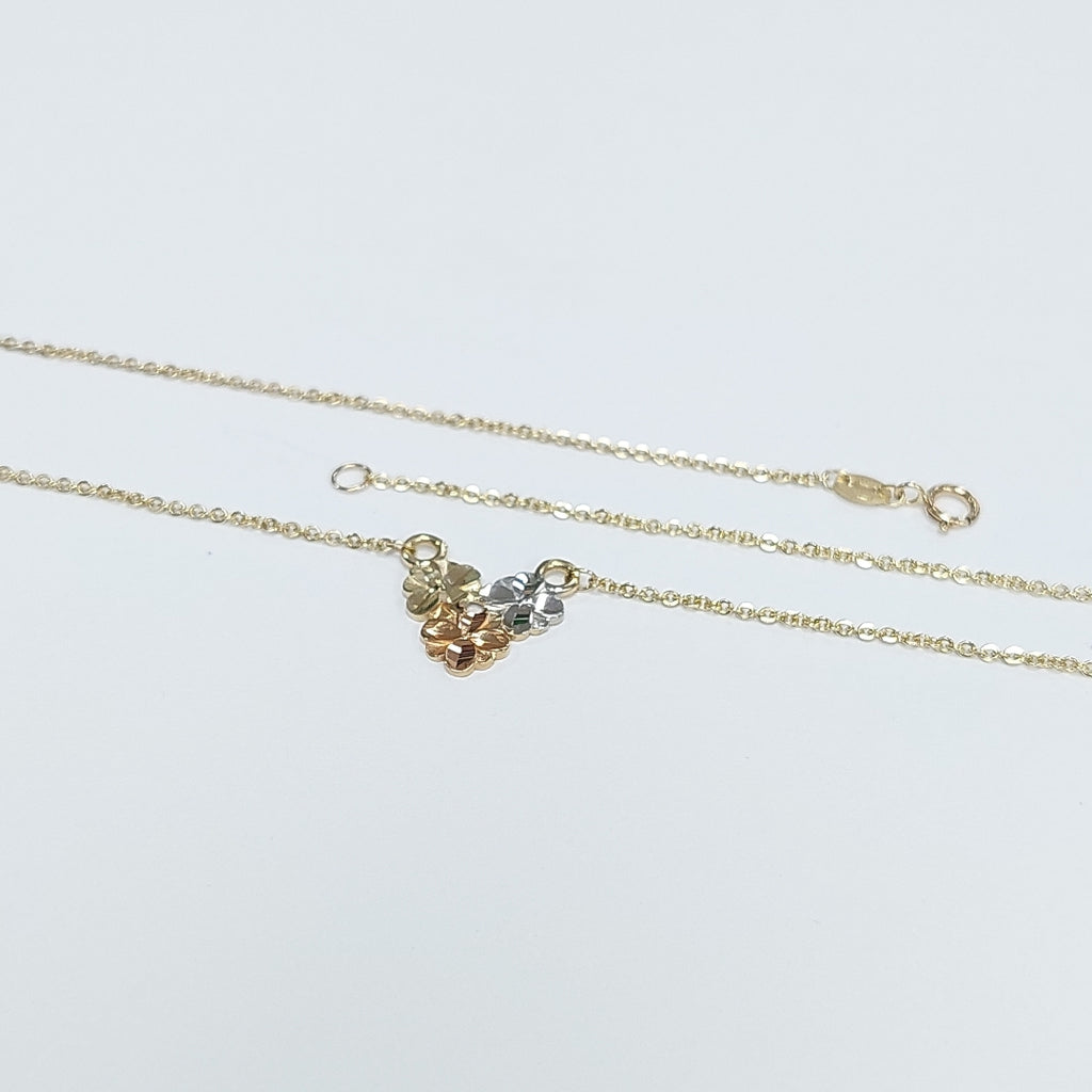 CADENA TEJIDO GARGANTILLA ESPECIAL C FLORES 14K 45 CM 3 GR (NUEVO)