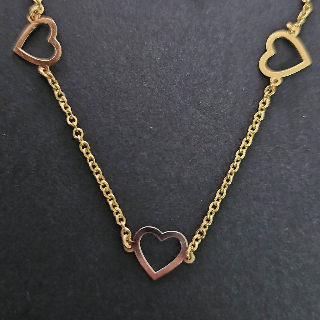 PULSERA ESPECIAL CON CORAZONES CONBINADOS 14K 18 CM 1.7 GR (NUEVO)