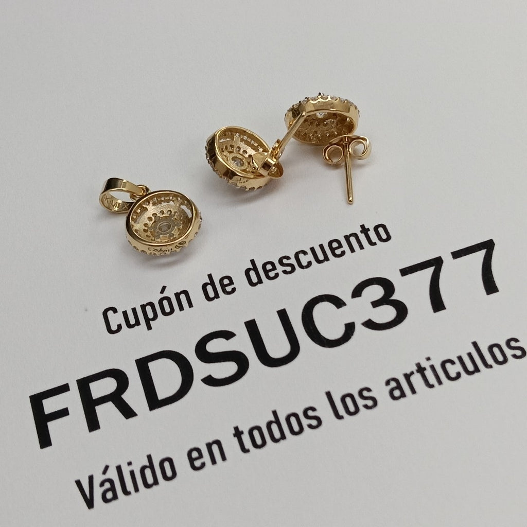 BROQUELES MEDIO ADEREZO BROQUELES Y DIJE C CIRCONIAS 14K 4.1 GR (NUEVO)
