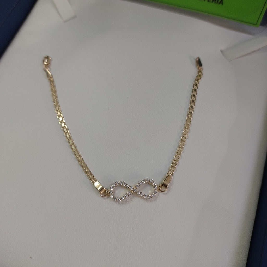 PULSERA TEJIDO ESPECIAL CON INFINITO Y CIRCONIAS 14K 18 CM 3.4 GR (NUEVO)