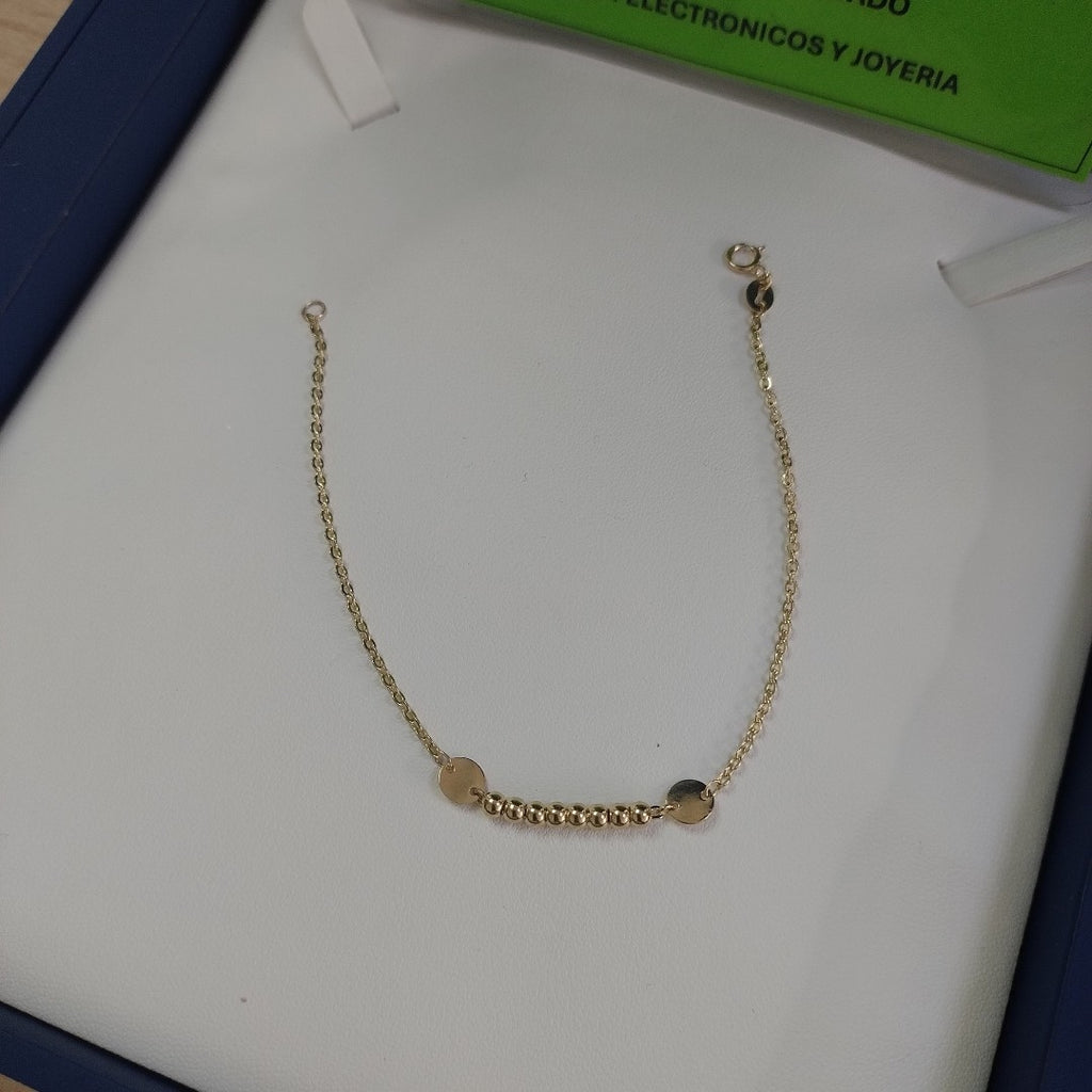 PULSERA TEJIDO ESPECIAL CON BOLITAS 14K 18 CM 1.8 GR (NUEVO)