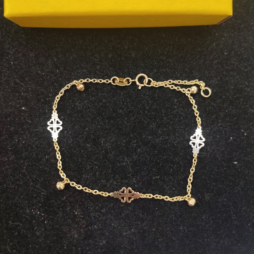 PULSERA ESPECIAL CON TREBOL 14K 18 CM 1.9 GR (NUEVO)