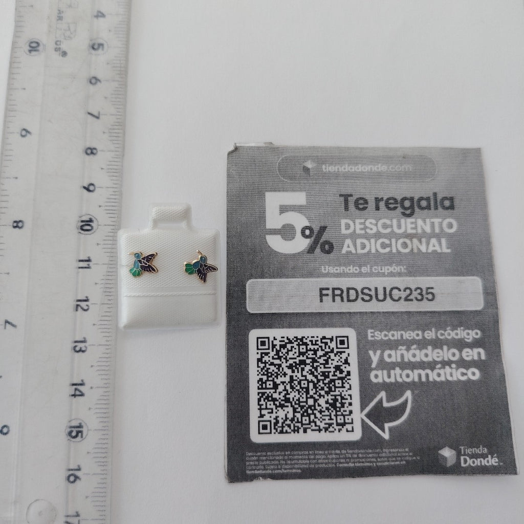 BROQUELES BROQUEL FIG COLIBRI ESMALTE AZUL 14K 0.2138 GR (NUEVO)