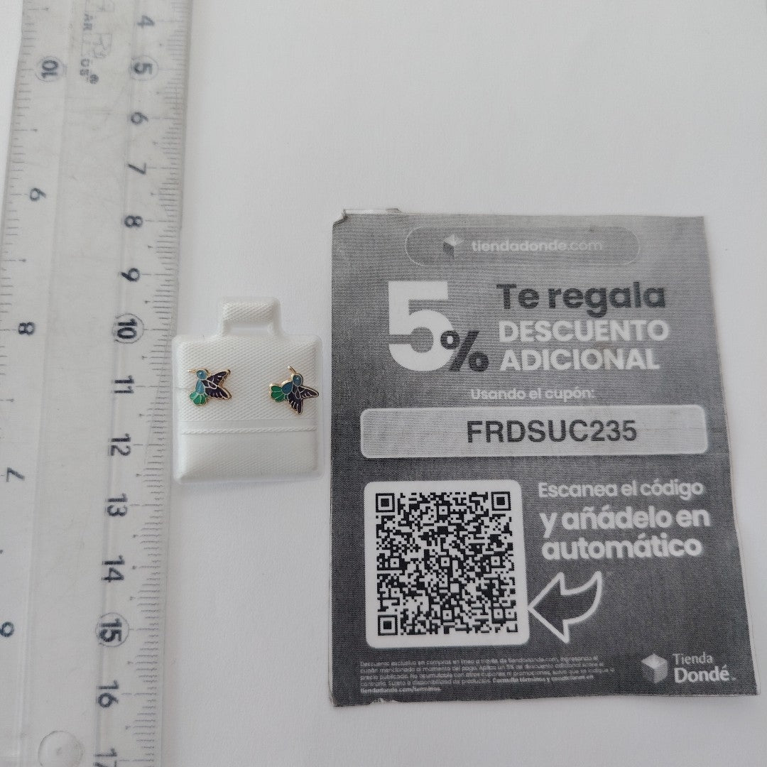 BROQUELES BROQUEL FIG COLIBRI ESMALTE AZUL 14K 0.2138 GR (NUEVO)