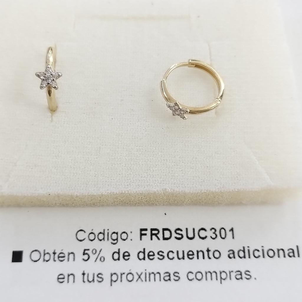ARETES ARRACADAS FIG ESTRELLA CIRCONIAS 10K 1.6 GR (NUEVO)