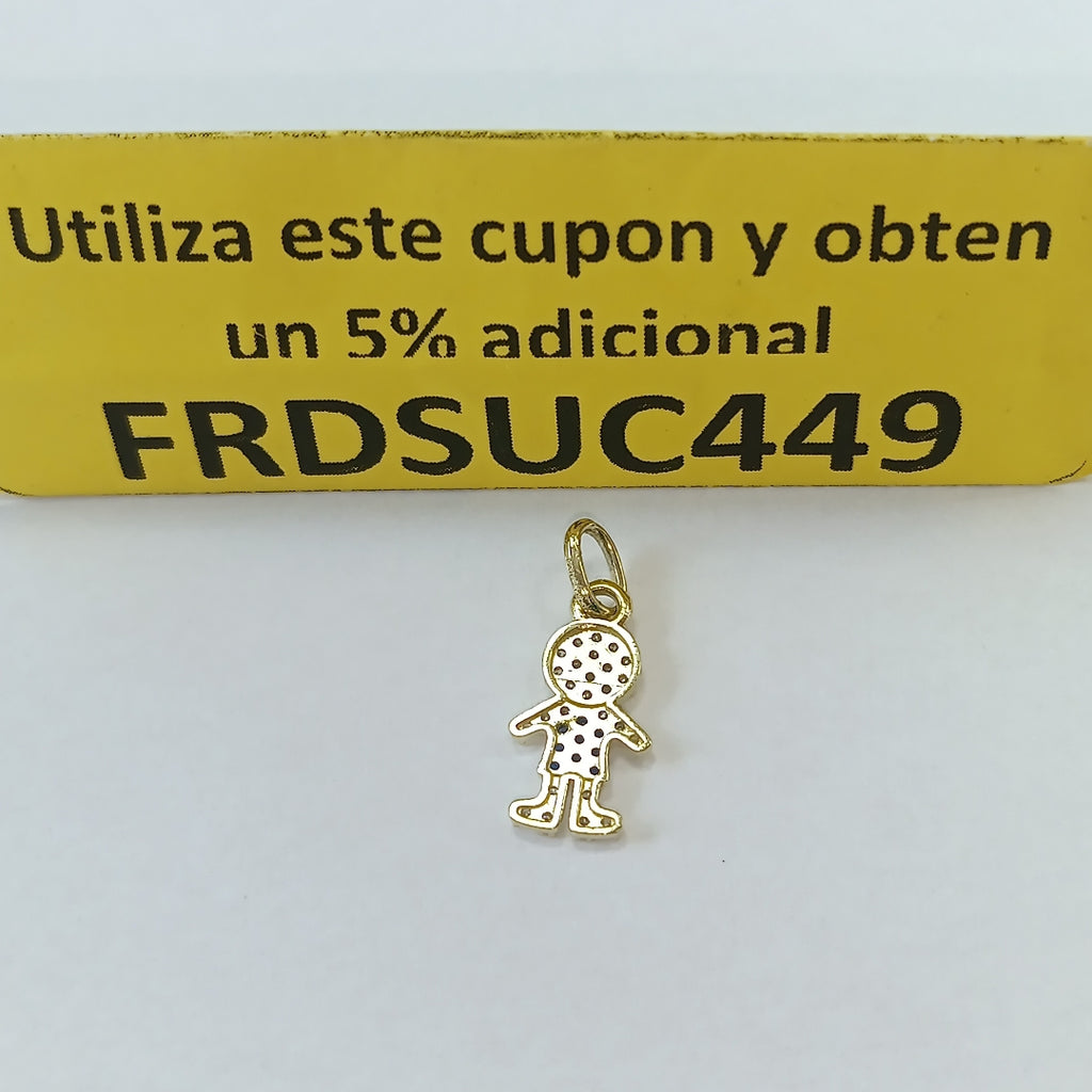 DIJE NIÑO CON CIRCONIAS Y PIEDRAS DE COLOR 10K 0.9 GR (NUEVO)