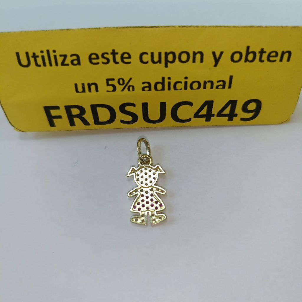 DIJE NIÑA CON CIRCONIAS Y PIEDRAS DE COLOR 10K 1.1 GR (NUEVO)