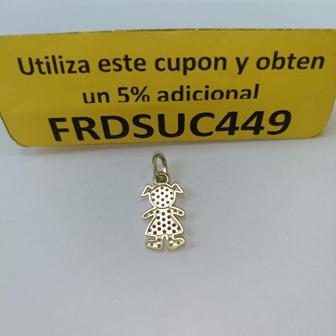 DIJE NIÑA CON CIRCONIAS Y PIEDRAS DE COLOR 10K 1.1 GR (NUEVO)
