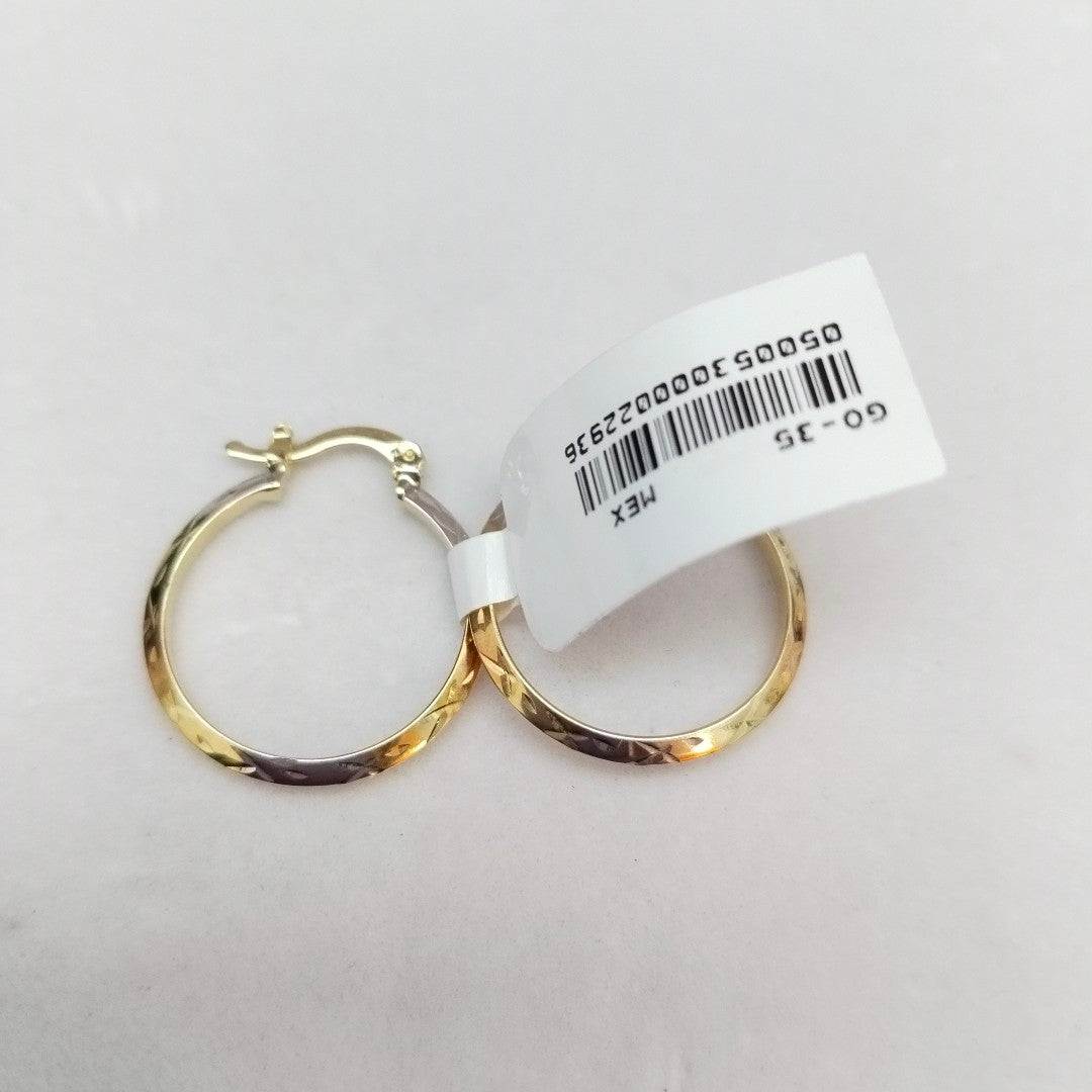 ARETES TEJIDO ARRACADAS BISELADAS COMBINADAS 14K 1.4 GR (NUEVO)