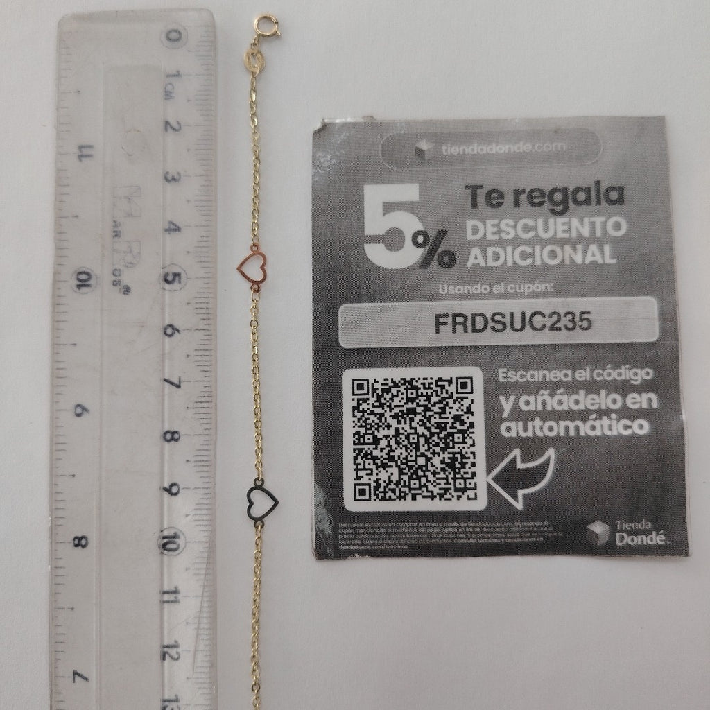 PULSERA ESPECIAL CON CORAZONES 14K 18 CM 1.2 GR (NUEVO)