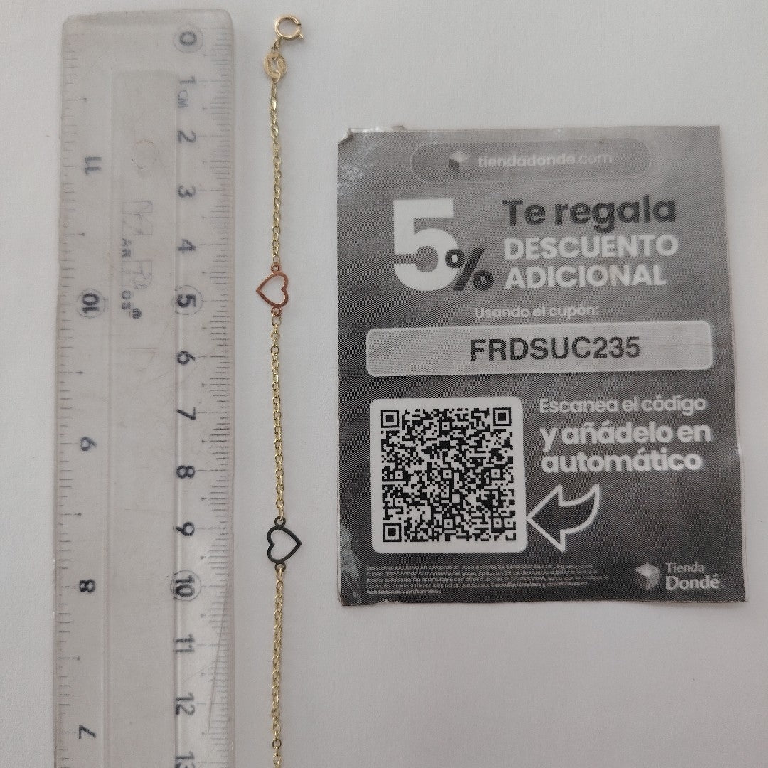 PULSERA ESPECIAL CON CORAZONES 14K 18 CM 1.2 GR (NUEVO)