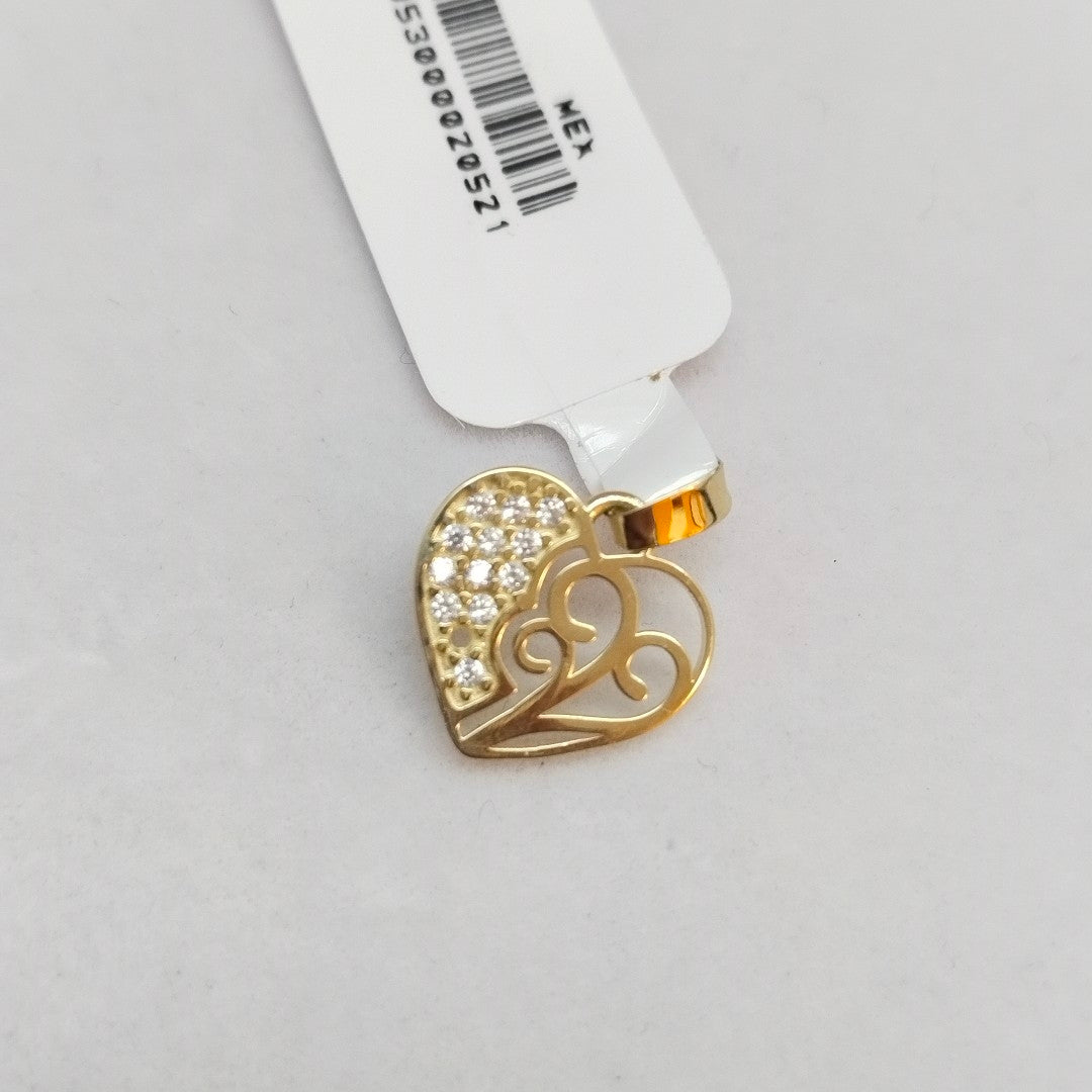 DIJE TEJIDO CORAZON CON CIRCONIAS Y ARBOL DE LA VIDA 14K 0.8 GR (NUEVO)