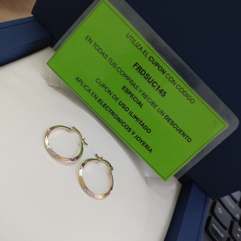 ARETES TEJIDO ARRACADAS BISELADAS COMBINADAS 14K 1.4 GR (NUEVO)