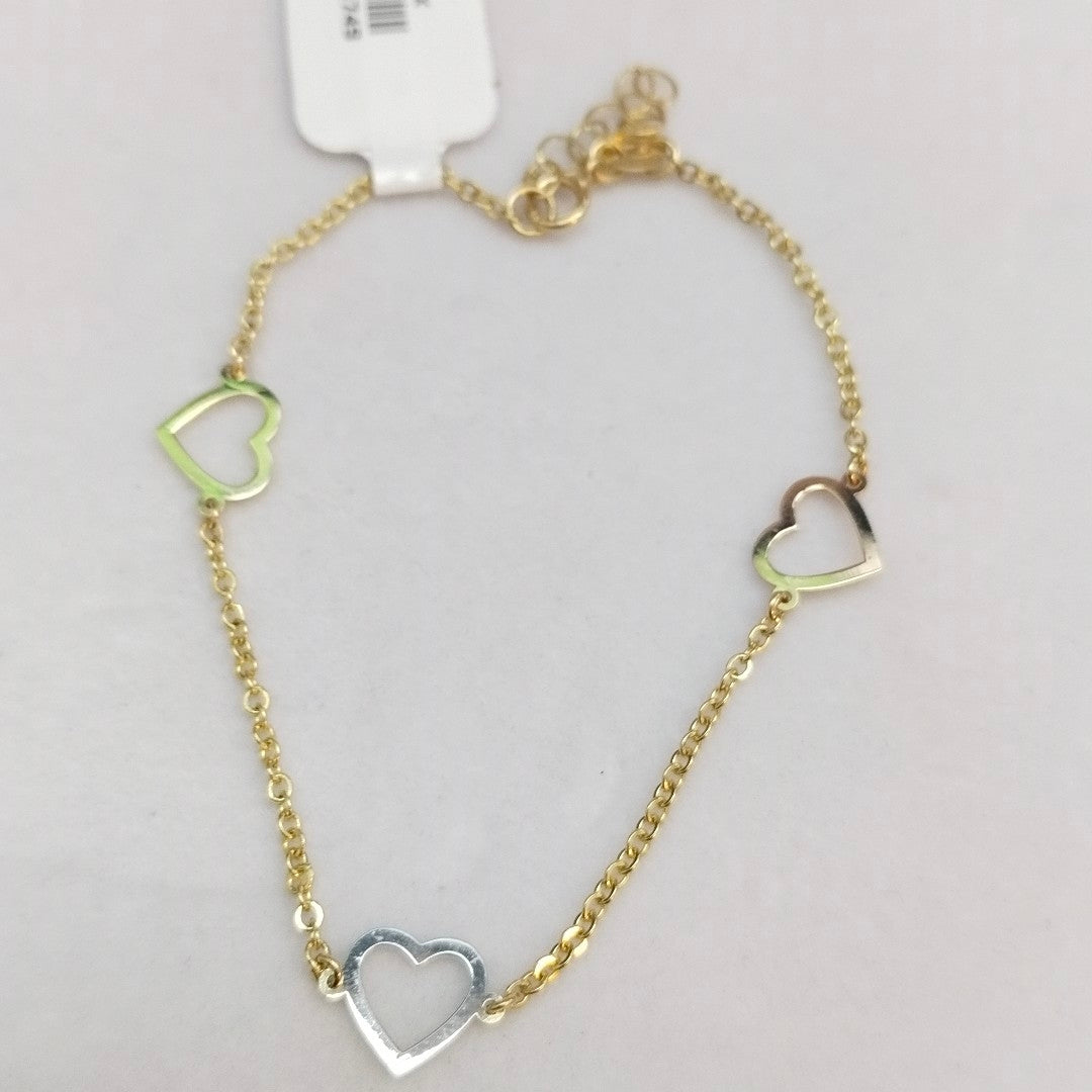 PULSERA ESPECIAL CON CORAZONES CONBINADOS 14K 18 CM 1.7 GR (NUEVO)
