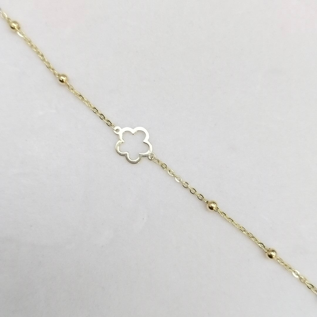 PULSERA TEJIDO ESPECIAL CON FLOR 14K 18 CM 1.6 GR (NUEVO)