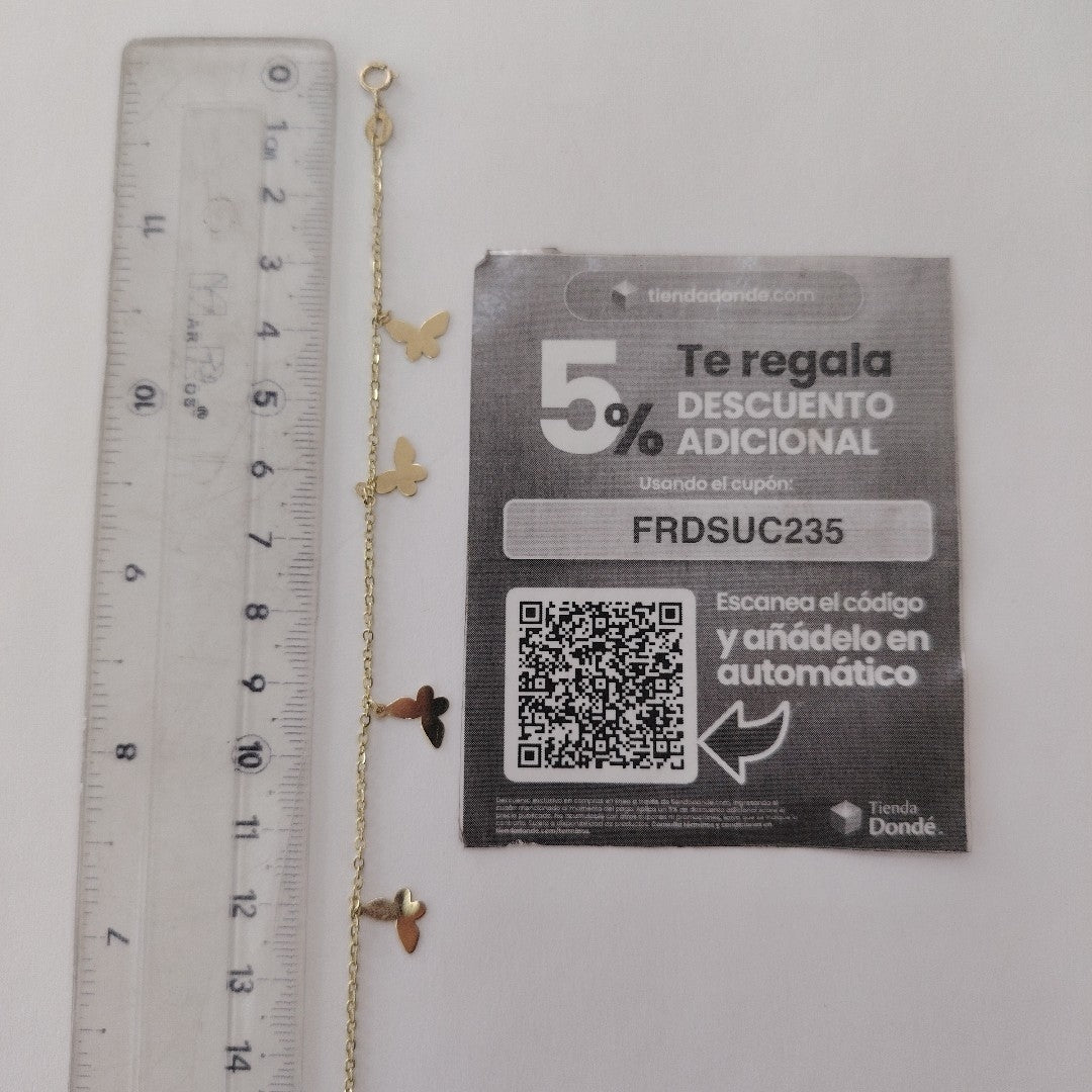 PULSERA ESPECIAL CON MARIPOSAS 14K 18 CM 2.1 GR (NUEVO)