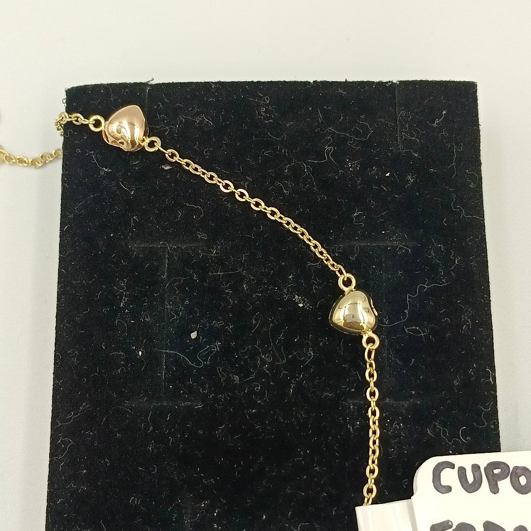 PULSERA ESP CON CORAZONES COMBINADOS 14K 18 CM 1.6 GR (NUEVO)