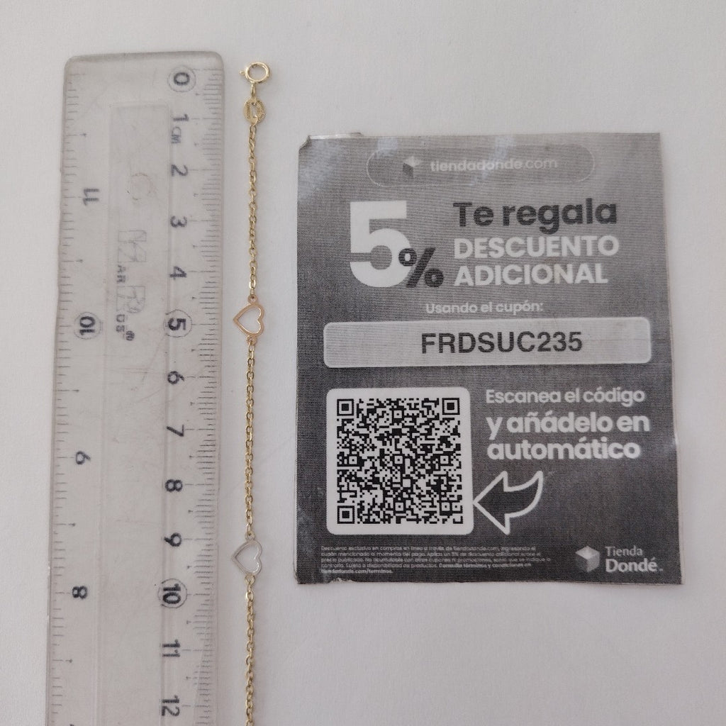 PULSERA ESPECIAL CON CORAZONES 10K 18 CM 1.2 GR (NUEVO)