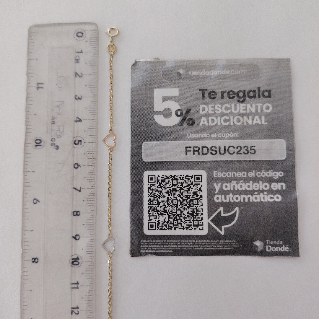 PULSERA ESPECIAL CON CORAZONES 10K 18 CM 1.2 GR (NUEVO)