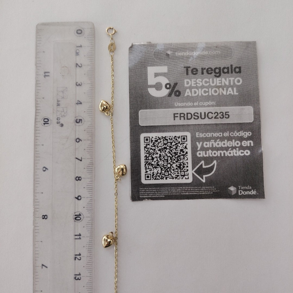 PULSERA ESP CON FIG CORAZONES 14K 18 CM 1.8 GR (NUEVO)