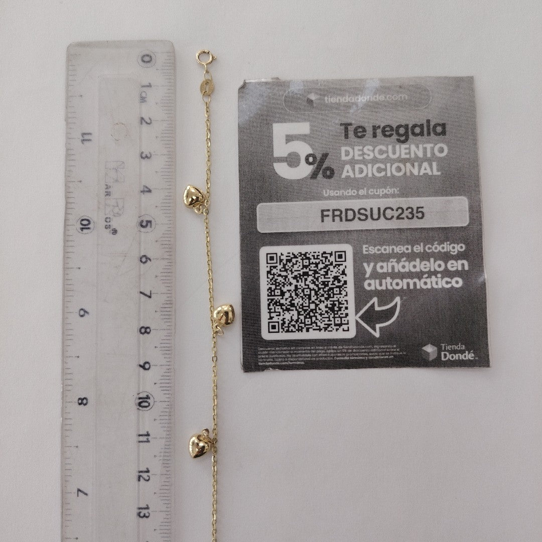 PULSERA ESP CON FIG CORAZONES 14K 18 CM 1.8 GR (NUEVO)