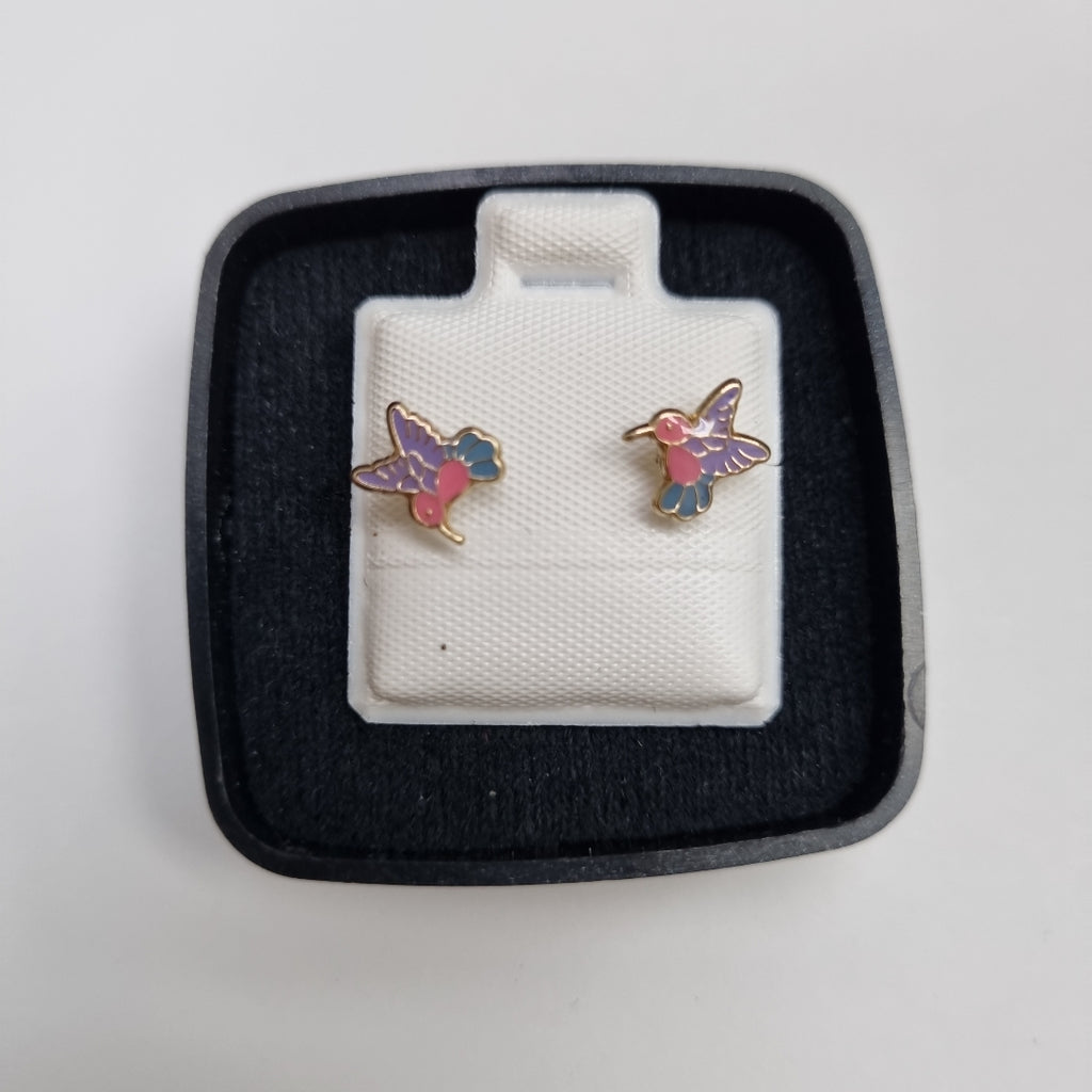 BROQUELES BROQUEL FIG COLIBRI ESMALTE ROSA 14K 0.2138 GR (NUEVO)