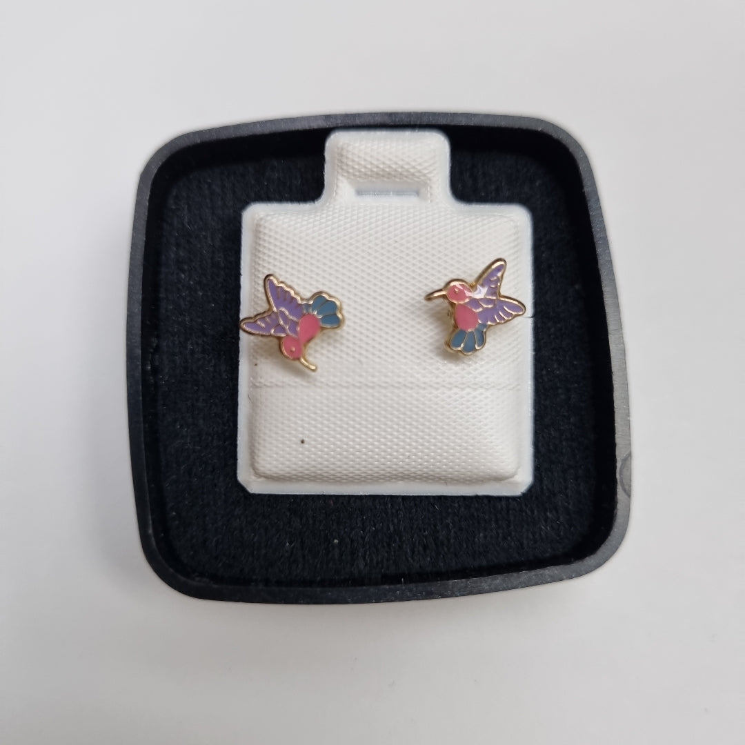 BROQUELES BROQUEL FIG COLIBRI ESMALTE ROSA 14K 0.2138 GR (NUEVO)