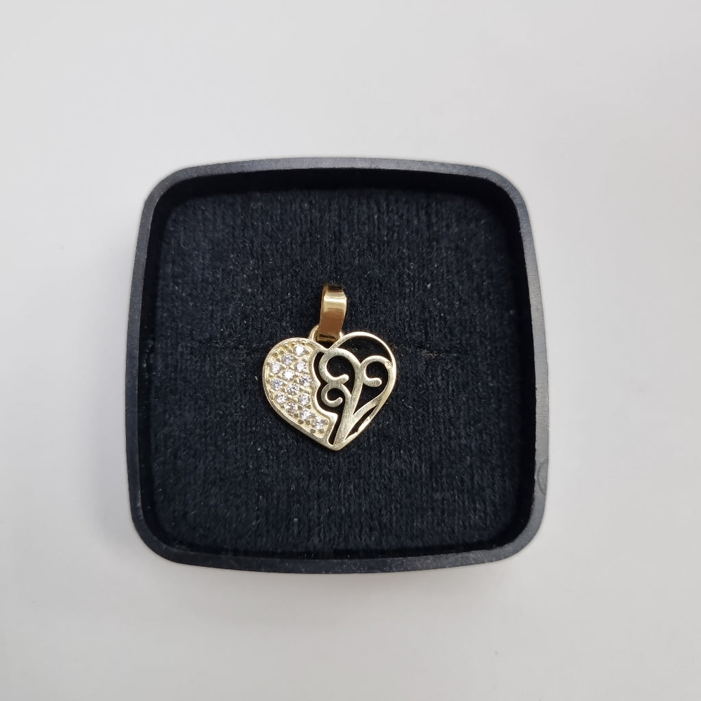 DIJE TEJIDO CORAZON CON CIRCONIAS Y ARBOL DE LA VIDA 14K 0.8 GR (NUEVO)