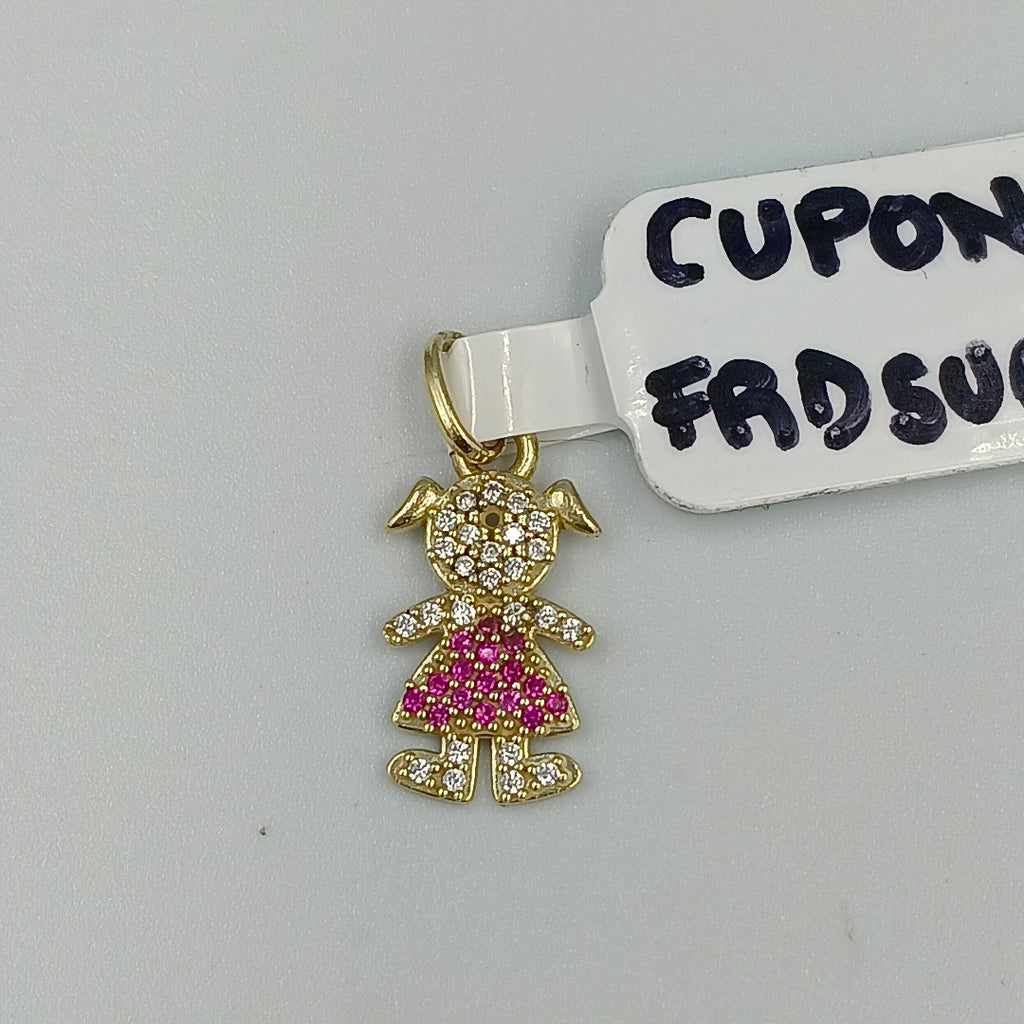DIJE NIÑA CON CIRCONIAS Y PIEDRAS DE COLOR 10K 1.1 GR (NUEVO)