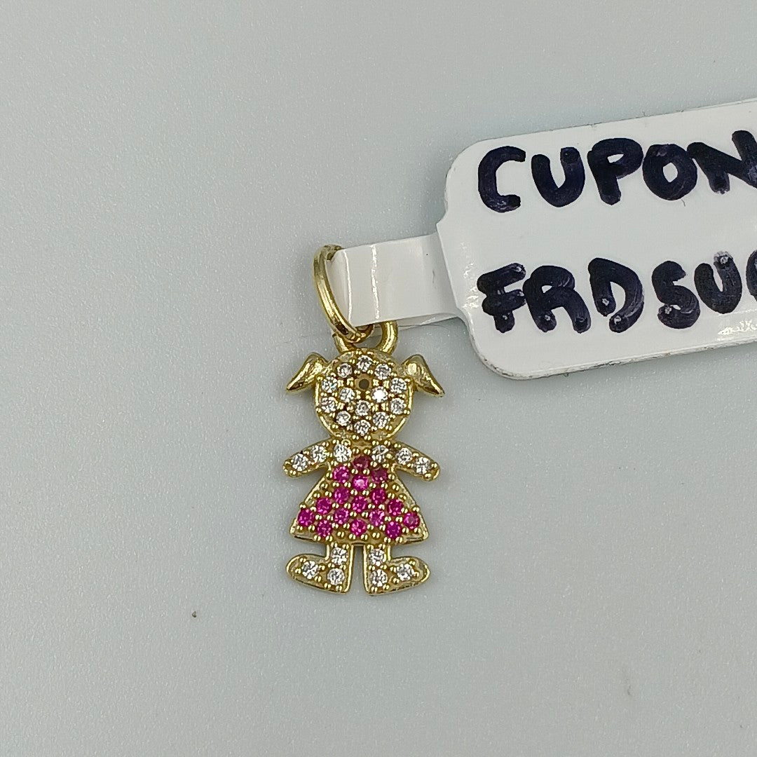 DIJE NIÑA CON CIRCONIAS Y PIEDRAS DE COLOR 10K 1.1 GR (NUEVO)
