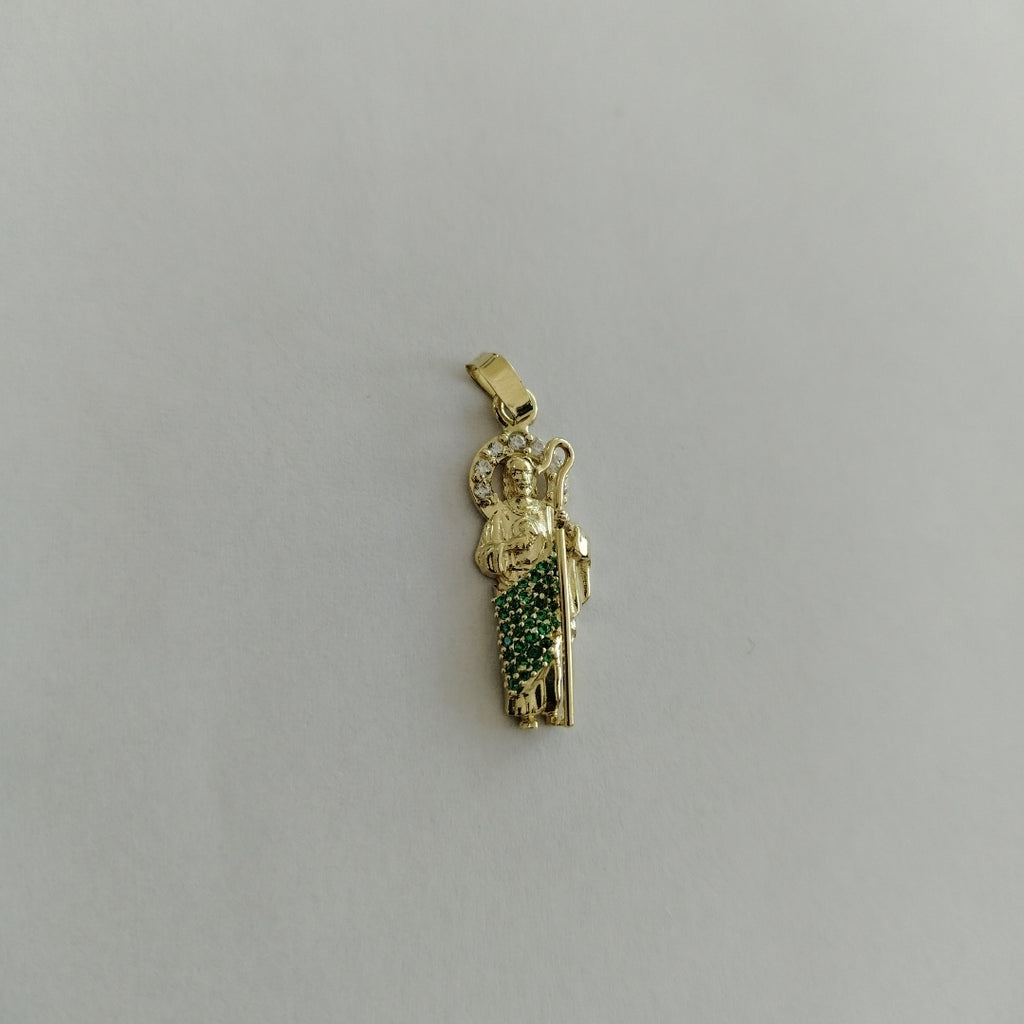 DIJE SAN JUDAS CON PIEDRAS DE COLOR 14K 1.6 GR (NUEVO)