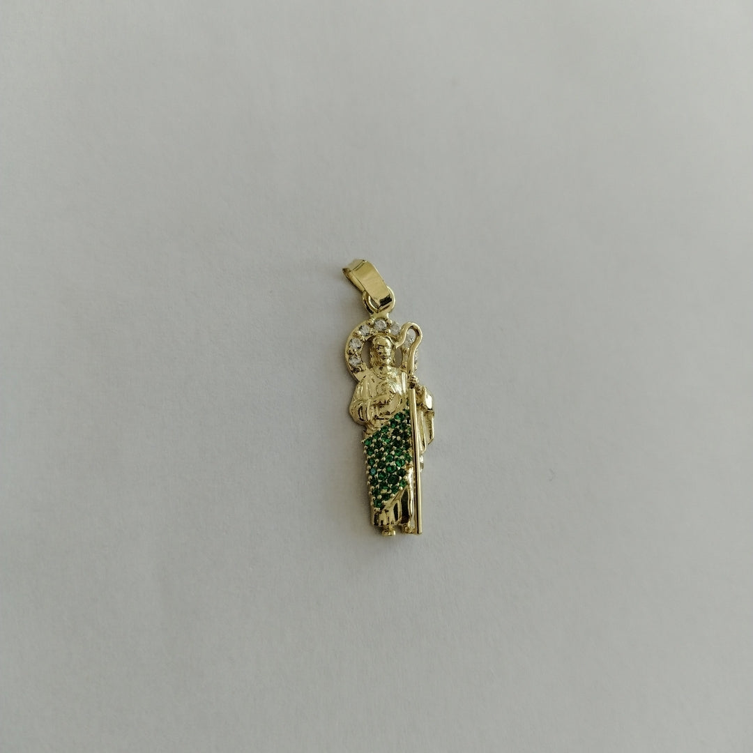 DIJE SAN JUDAS CON PIEDRAS DE COLOR 14K 1.6 GR (NUEVO)