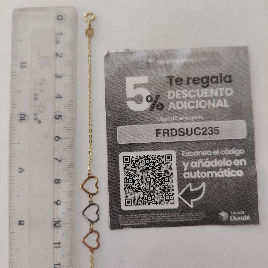 PULSERA ESPECIAL CON CORAZONES 14K 18 CM 1.4 GR (NUEVO)