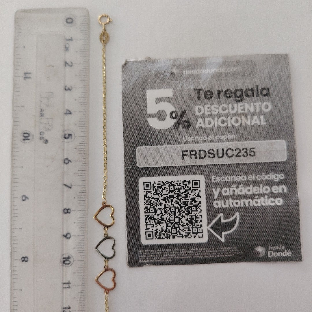 PULSERA ESPECIAL CON CORAZONES 14K 18 CM 1.4 GR (NUEVO)