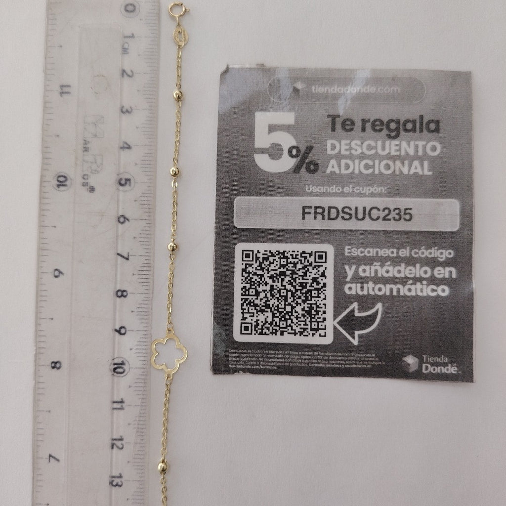 PULSERA TEJIDO ESPECIAL CON FLOR 14K 18 CM 1.6 GR (NUEVO)
