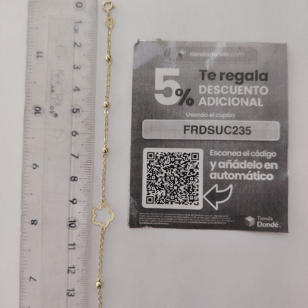 PULSERA TEJIDO ESPECIAL CON FLOR 14K 18 CM 1.6 GR (NUEVO)