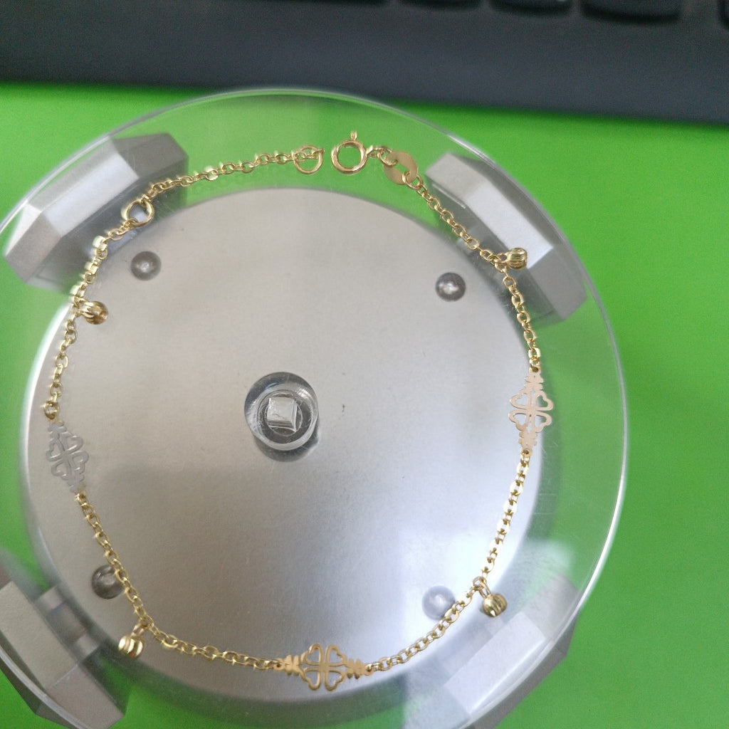PULSERA ESPECIAL CON TREBOL 14K 18 CM 1.8 GR (NUEVO)
