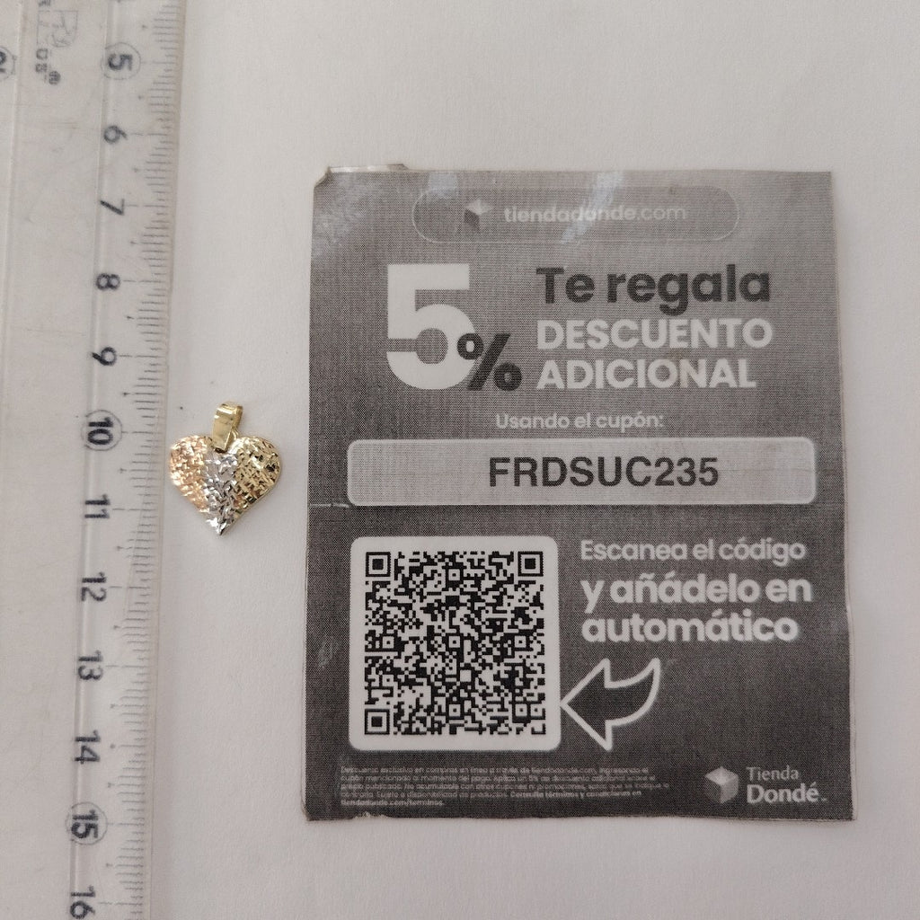 DIJE TEJIDO CORAZON LABRADO COMBINADO 14K 1.2 GR (NUEVO)