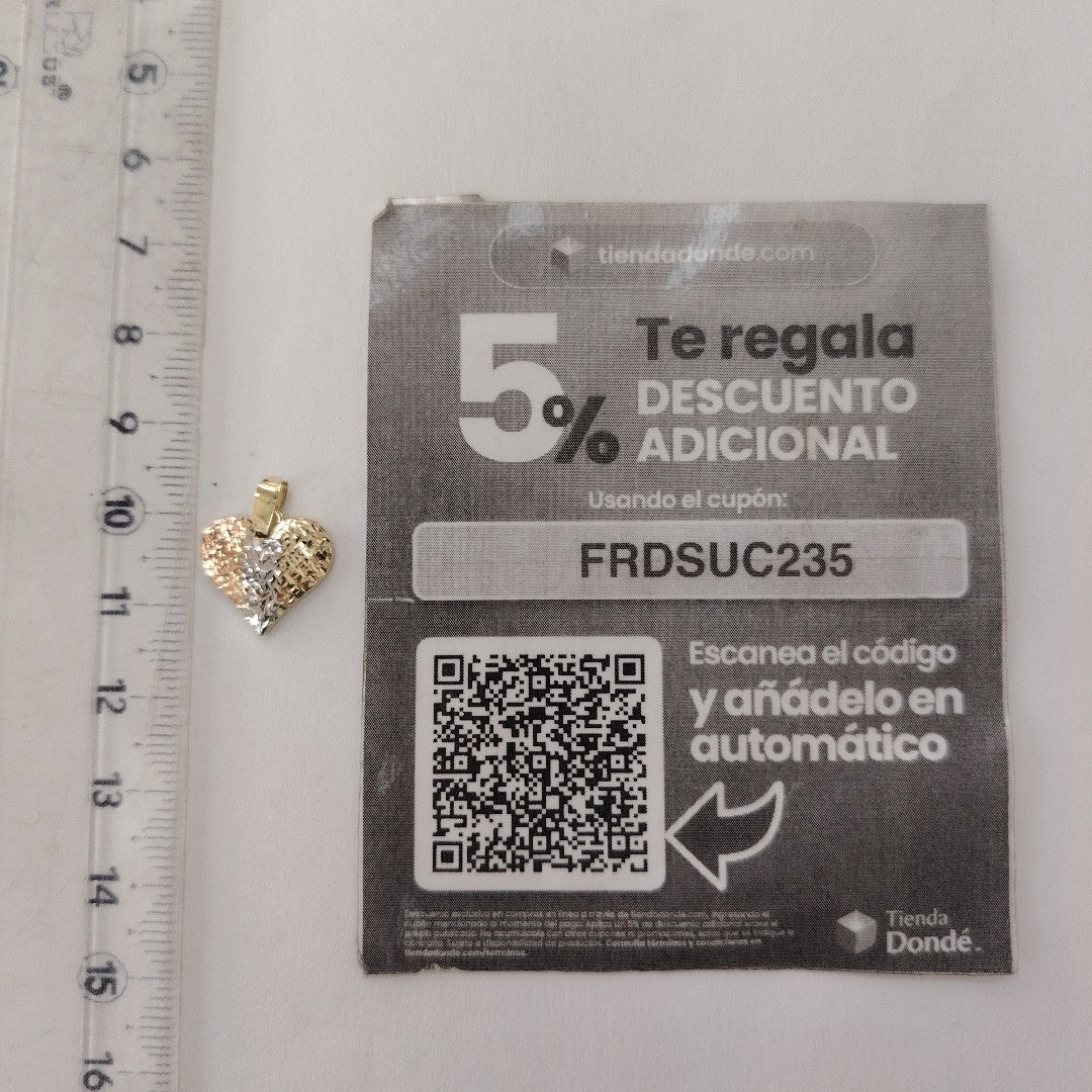 DIJE TEJIDO CORAZON LABRADO COMBINADO 14K 1.2 GR (NUEVO)
